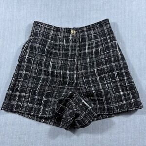 Zara Black & White Plaid High Waist Shorts